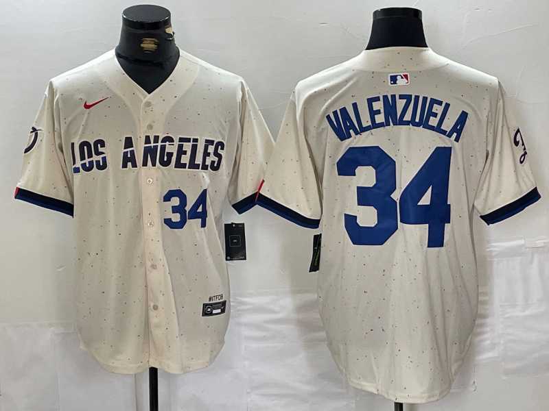 Mens Los Angeles Dodgers #34 Toro Valenzuela Number Cream 2024 City Connect Limited Stitched Jerseys